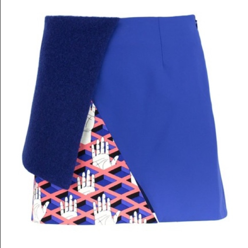 Opening Ceremony Blue Multi Criss Cross Hands Crepe Skirt